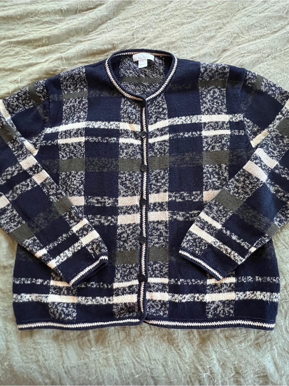 Vintage  Women’s Preppy Academia Cozy Fall Plaid Button Down Cardigan Size L